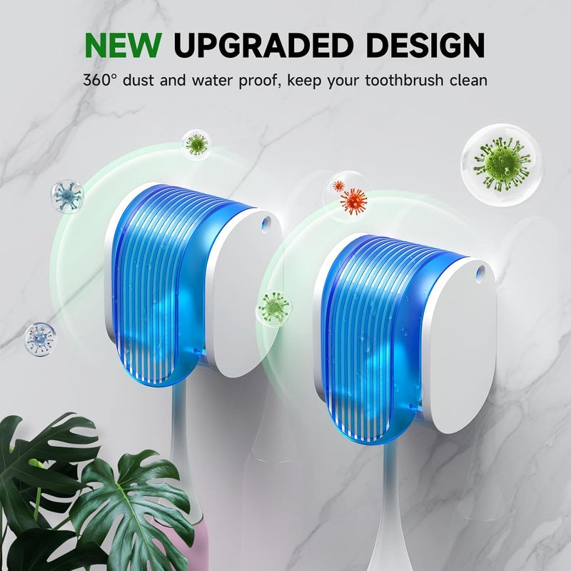 LUWUIDEN 2 Pcs Toothbrush Holders Wall Mounted, Single Slot Design, Shower Self Adhesive Wall Mounted Toothbrush Holder with Cover, Waterproof and Dustproof, Suitable for Bathroom, Family, Travel (Blue) - Image 2
